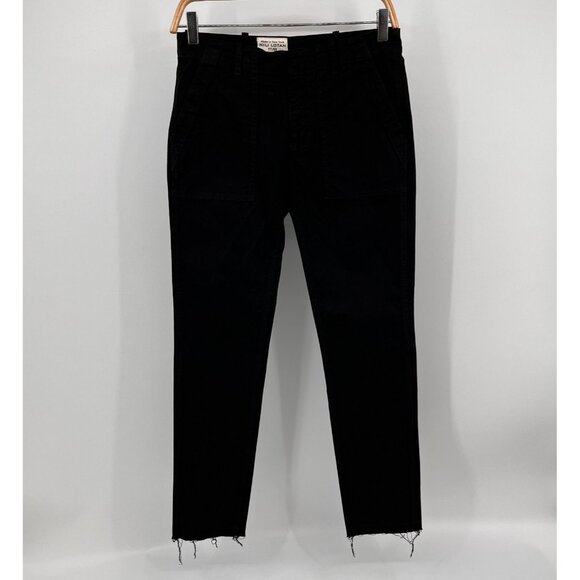Nili Lotan Jenna Jet Black Ankle Pants Size 0 Raw Hem Stretch Cotton Low-Rise - Picture 1 of 15